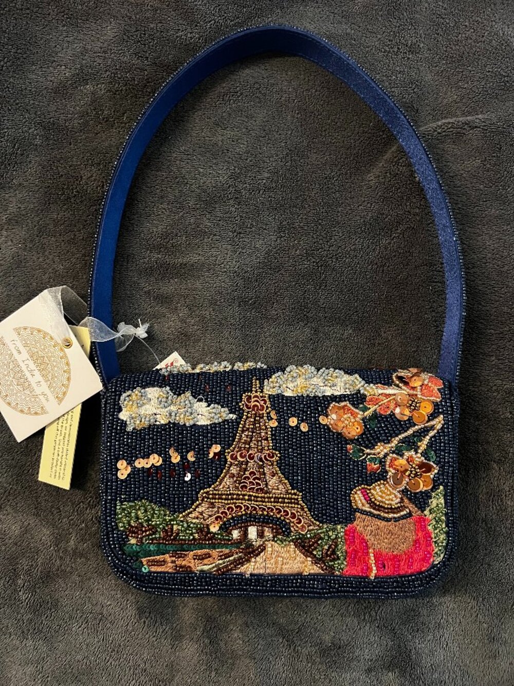 Hand Beaded bag, Eiffel Tower/Paris scene, New with tags